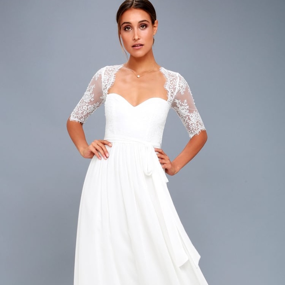 LULU’S In a Fairy Tale White Lace Maxi Dress